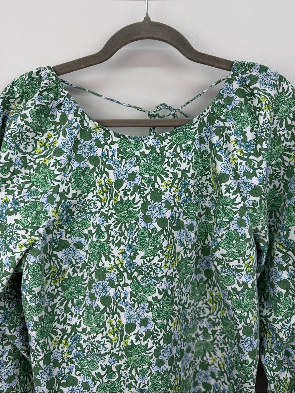J.Crew Tie-Back Stretch Cotton Poplin-blend Top Blouse Fete Floral Green Sz. 14 - Picture 5 of 15